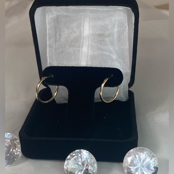 14K YELLOW GOLD classic small hoop earrings REAL GOLD - Picture 2 of 12
